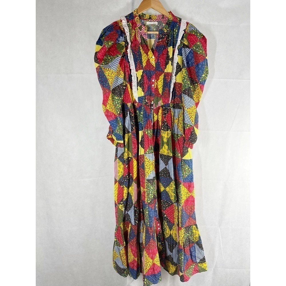 Doen Nicoletta Patchwork Print Organic Cotton Midi Dress Size Medium NWT